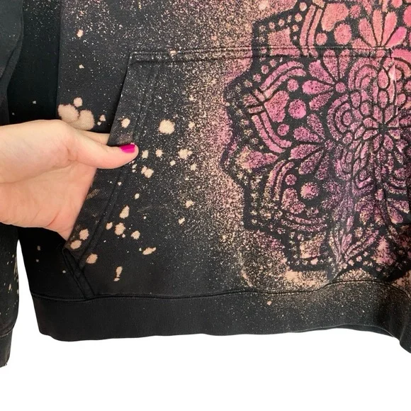 Nike Hoodie Sweatshirt Mens Size Medium Unisex Black Pullover Floral Mandala - Picture 6 of 11